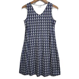 Chico's Blue White Pineapple Print Sleeveless Dress Stretch Casual Womens Sz L